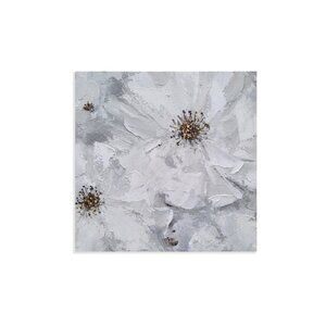 Artisanal White and Gray Flower Blooms Unframed Canvas Wall Art 16" X 16"